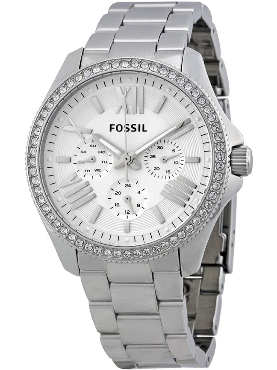 Fossil Cecile Chronograph Silver Dial Silver Steel Strap Watch for Women - AM4481 Watches Fossil   