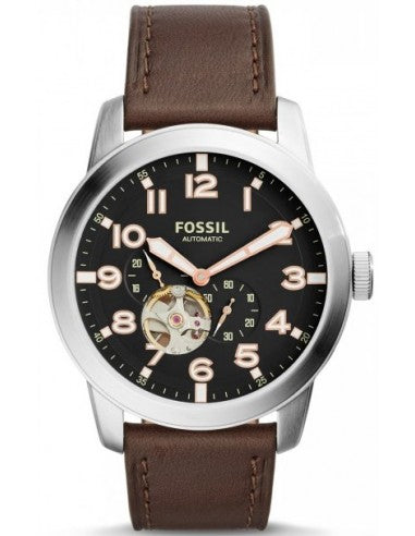 Fossil Pilot 54 Automatic Black Dial Brown Leather Strap Watch for Men - ME3118 Watches Fossil   