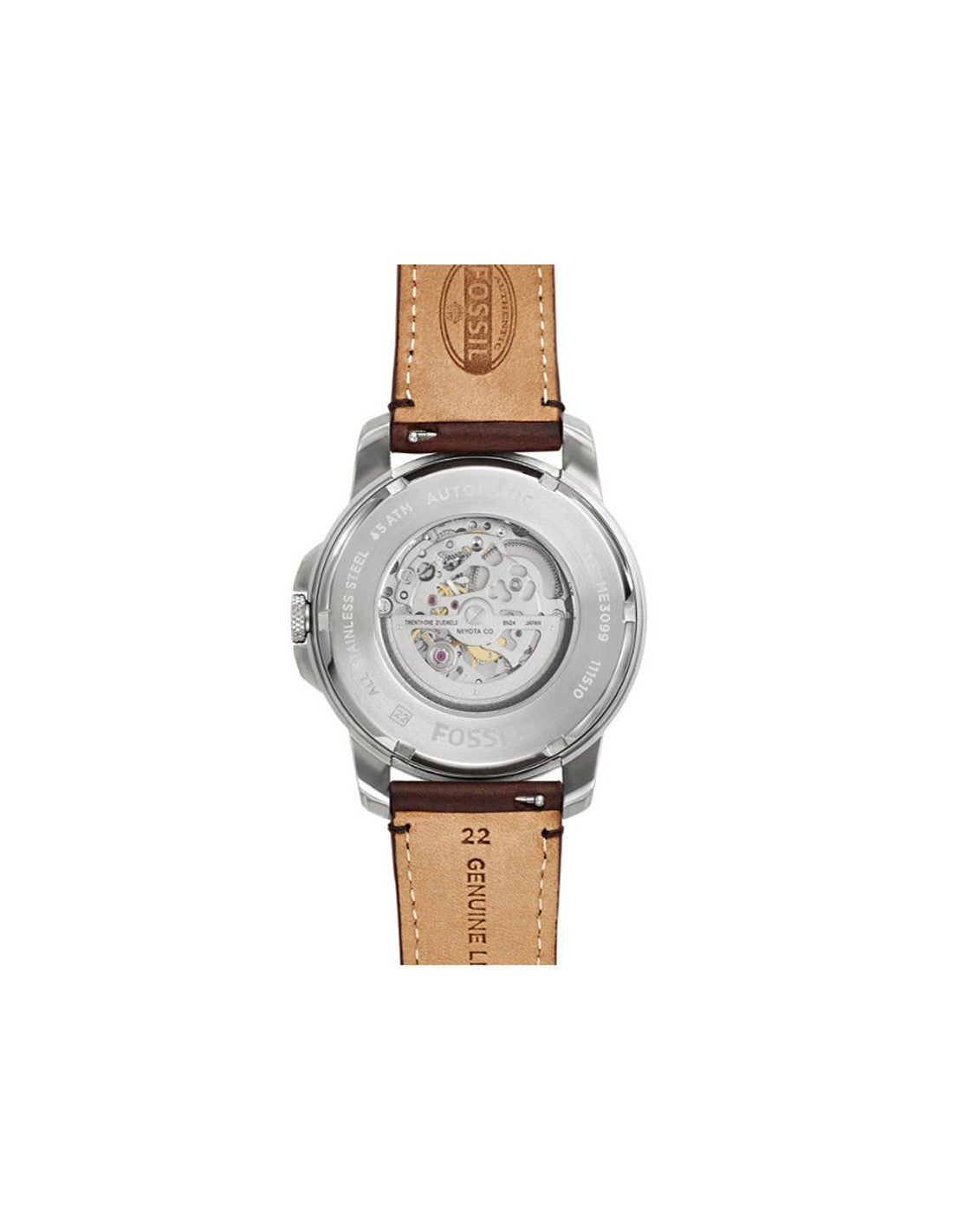 Fossil Townsman Automatic Skeleton White Dial Brown Leather Strap Watch for Men - ME3078 Watches Fossil   