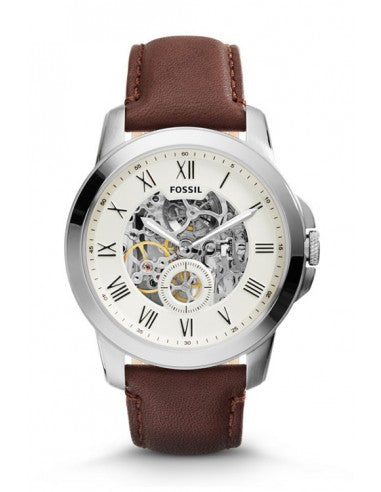 Fossil Grant Automatic White Dial Brown Leather Strap Watch for Men - ME3052 Watches Fossil   