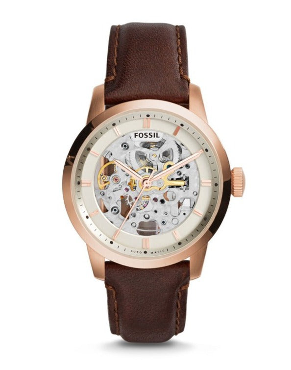 Fossil Townsman Automatic Skeleton White Dial Brown Leather Strap Watch for Men - ME3078 Watches Fossil   