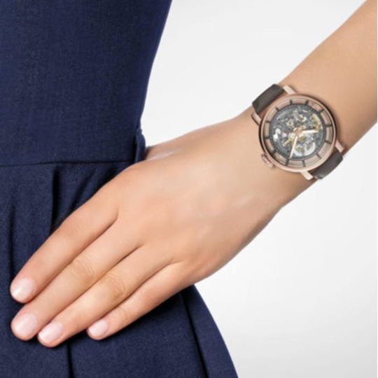 Fossil Boyfriend Automatic Skeleton Grey Dial Grey Leather Strap Watch for Women - ME3089 Watches Fossil   