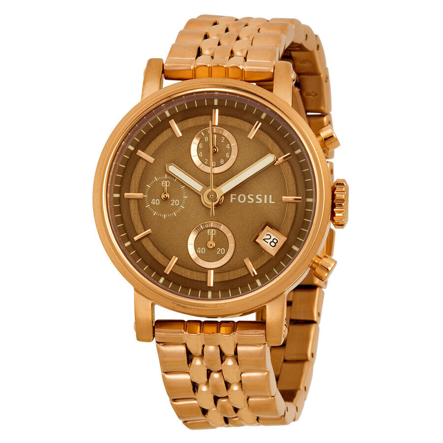 Fossil Boyfriend Chronograph Brown Dial Rose Gold Steel Strap Watch for Women - ES3494 Watches Fossil   