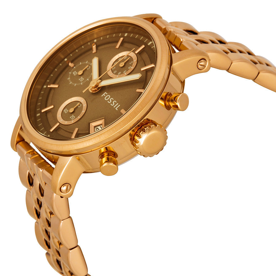 Fossil Boyfriend Chronograph Brown Dial Rose Gold Steel Strap Watch for Women - ES3494 Watches Fossil   