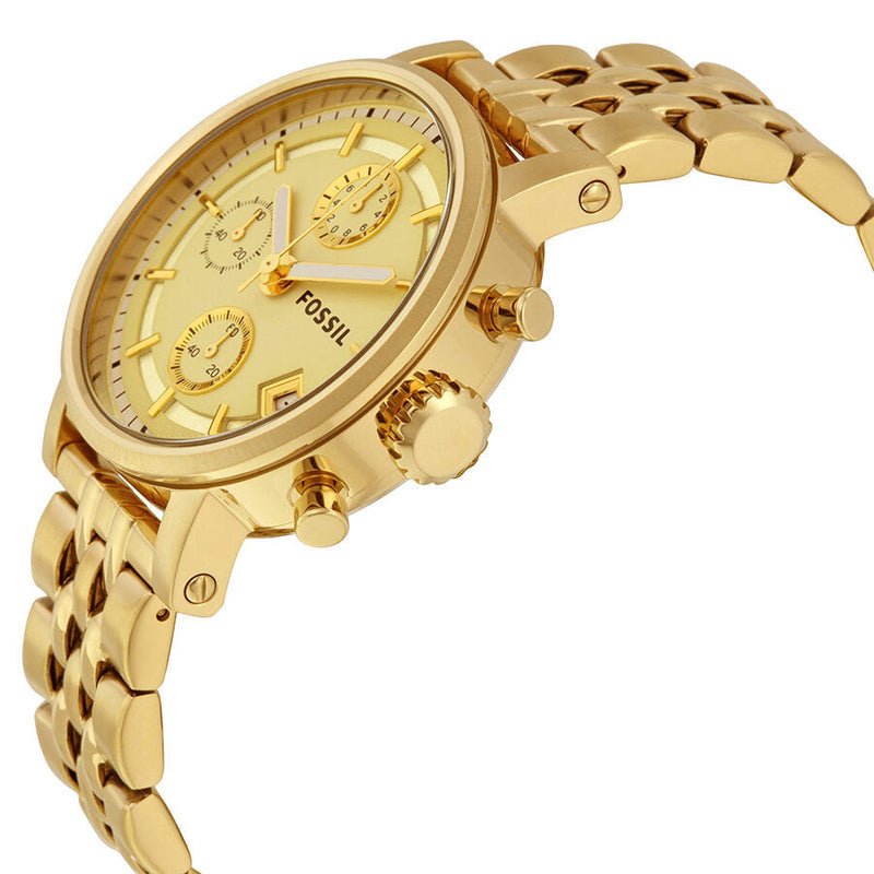 Fossil Boyfriend Chronograph Gold Dial Gold Steel Strap Watch for Women - ES2197 Watches Fossil   