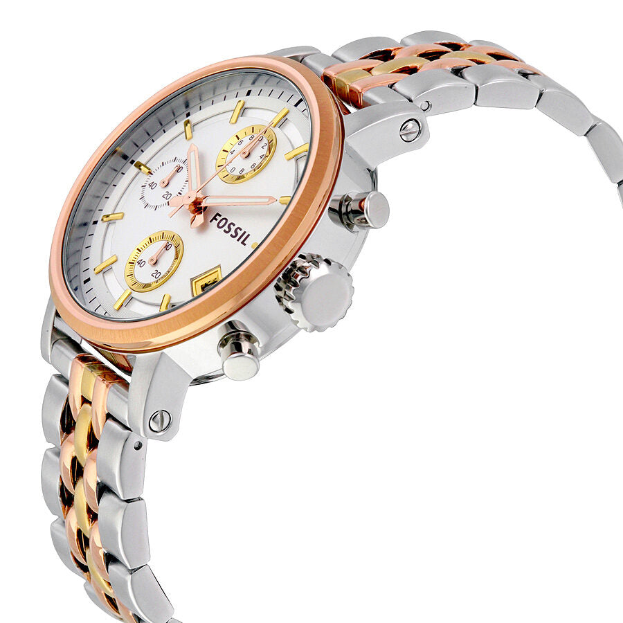 Fossil Boyfriend Chronograph White Dial Two Tone Steel Strap Watch for Women - ES3840 Watches Fossil   