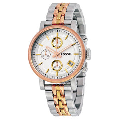 Fossil Boyfriend Chronograph White Dial Two Tone Steel Strap Watch for Women - ES3840 Watches Fossil   