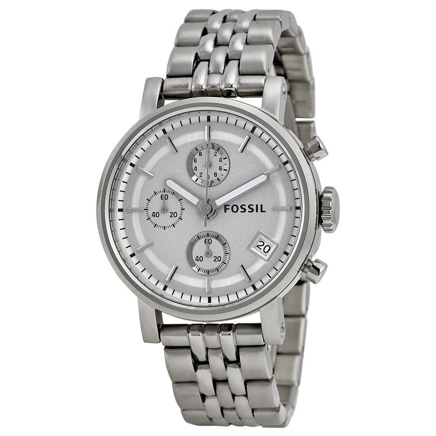 Fossil Boyfriend Chronograph Silver Dial Silver Steel Strap Watch for Women - ES2198 Watches Fossil   