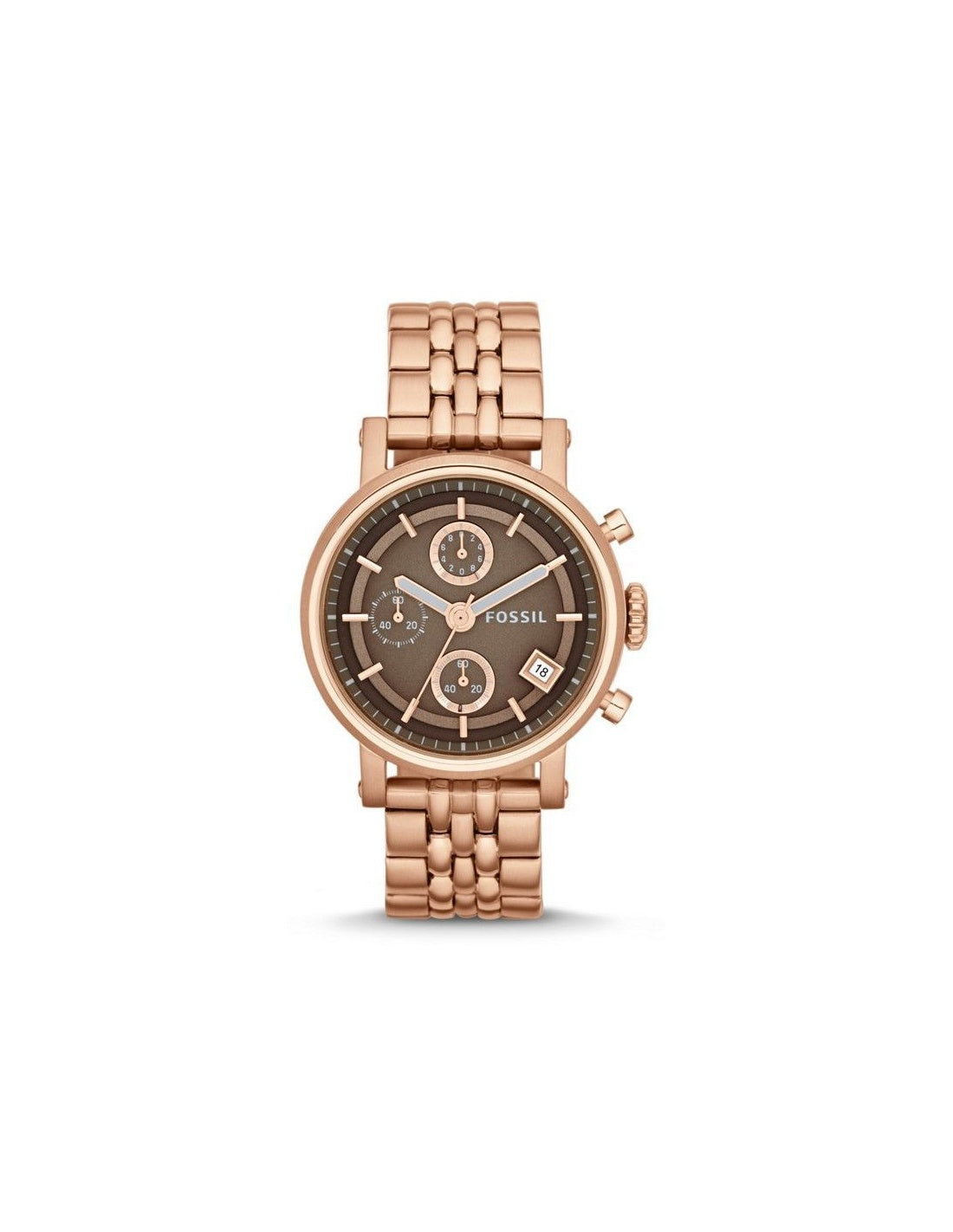 Fossil Boyfriend Chronograph Brown Dial Rose Gold Steel Strap Watch for Women - ES3494 Watches Fossil   