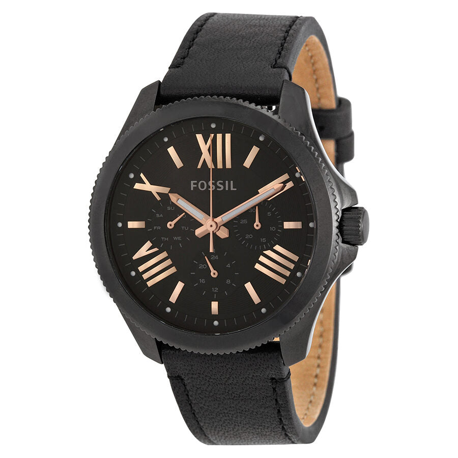 Fossil Cecile Multifunction Black Dial Black Leather Strap Watch for Men - AM4523 Watches Fossil   