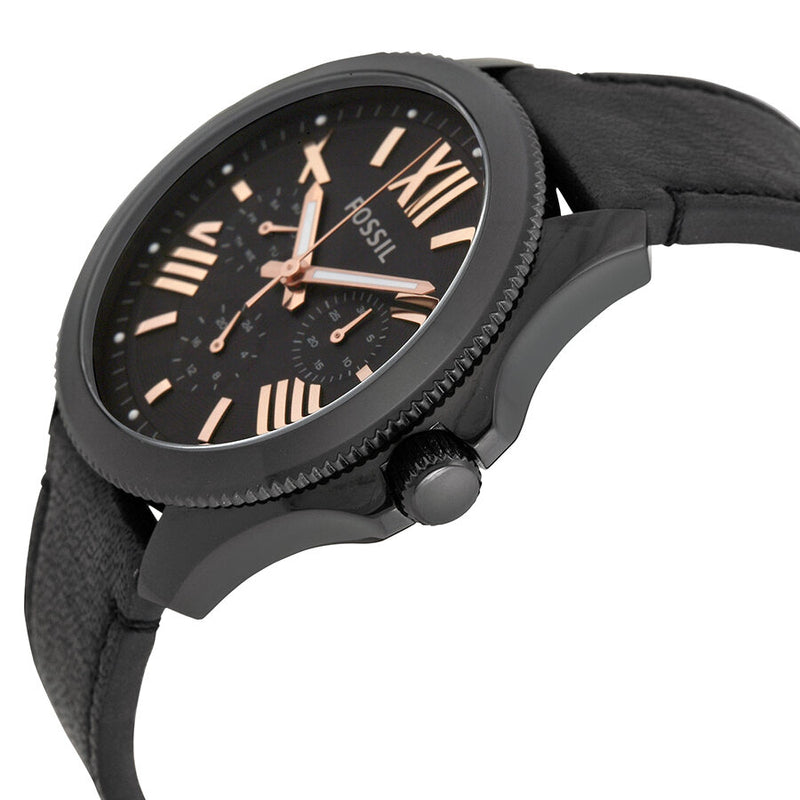 Fossil Cecile Multifunction Black Dial Black Leather Strap Watch for Men - AM4523 Watches Fossil   