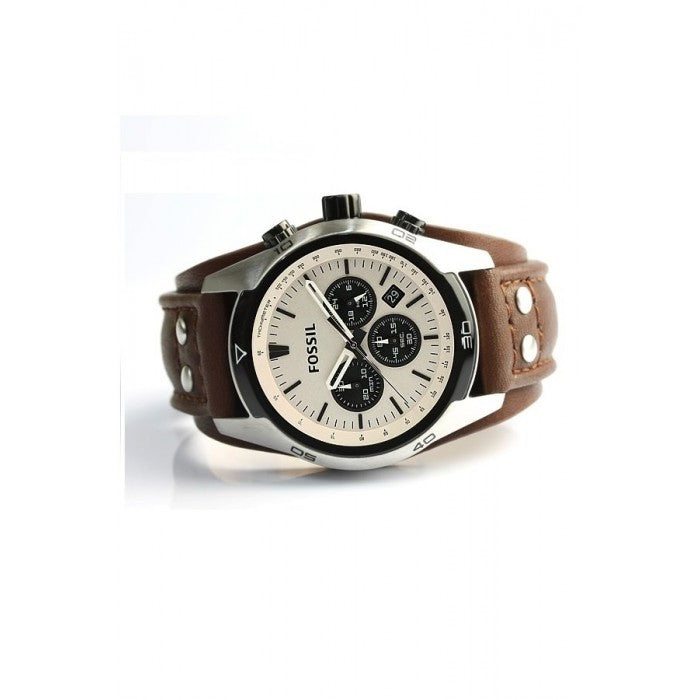 Fossil Coachman Chronograph White Dial Brown Leather Strap Watch for Men - CH2890 Watches Fossil   