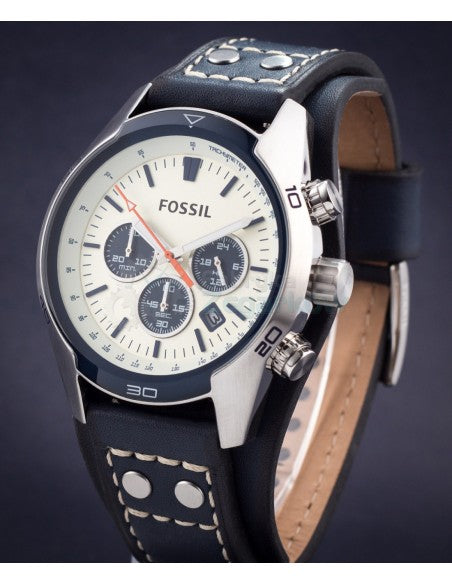 Fossil Coachman Chronograph White Dial Blue Leather Strap Watch for Men - CH3051 Watches Fossil   