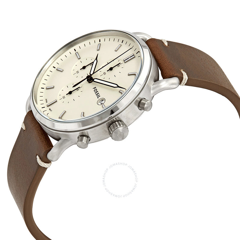 Fossil The Commuter White Dial Brown Leather Strap Watch for Men - FS5402 Watches Fossil   