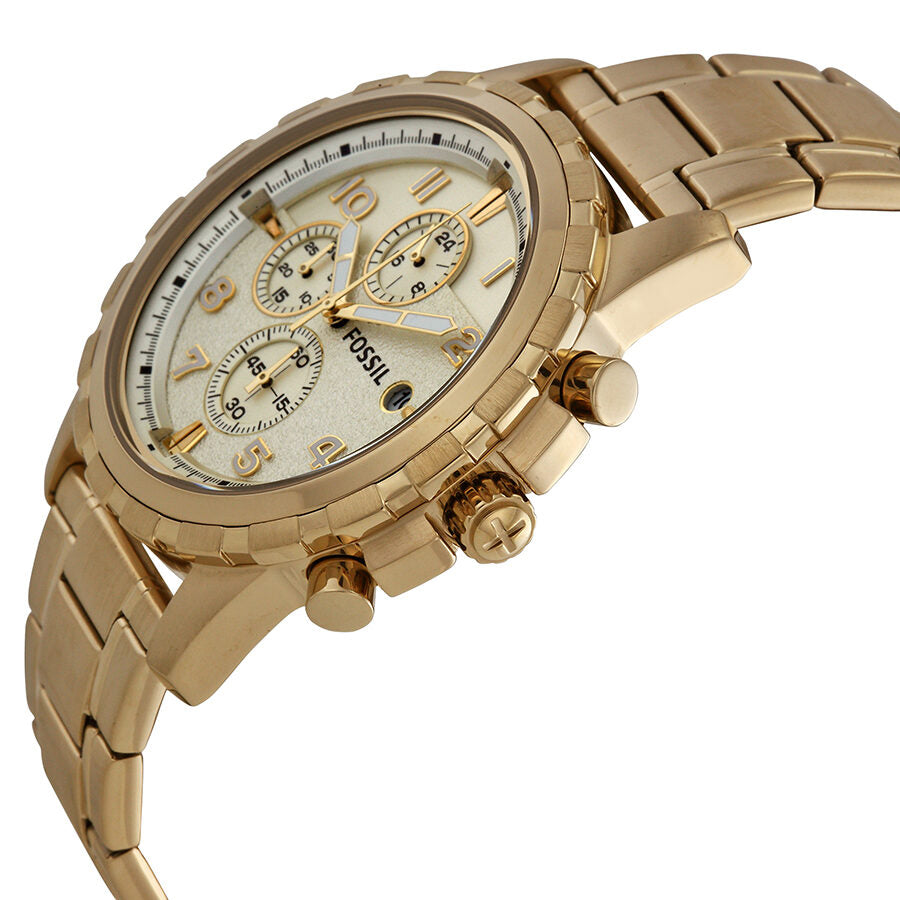 Fossil Dean Chronograph Champagne Dial Gold Steel Strap Watch for Men - FS4867 Watches Fossil   