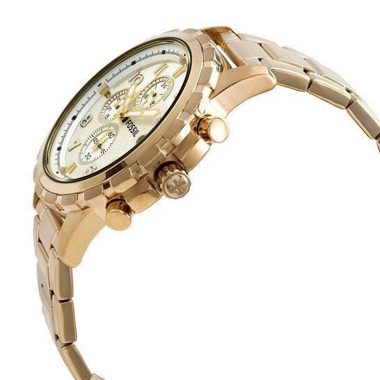 Fossil Dean Chronograph Champagne Dial Gold Steel Strap Watch for Men - FS4867 Watches Fossil   