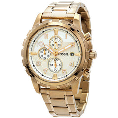 Fossil Dean Chronograph Champagne Dial Gold Steel Strap Watch for Men - FS4867 Watches Fossil   