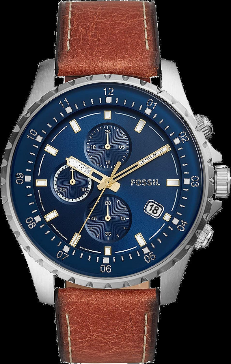 Fossil Dillinger Luggage Chronograph Blue Dial Brown Leather Strap Watch for Men - FS5675 Watches Fossil   