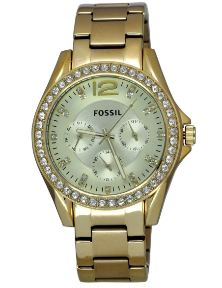 Fossil Riley Gold Dial Gold Steel Strap Watch for Women - ES3203 Watches Fossil   