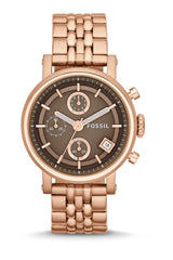 Fossil Boyfriend Chronograph Brown Dial Rose Gold Steel Strap Watch for Women - ES3494 Watches Fossil   