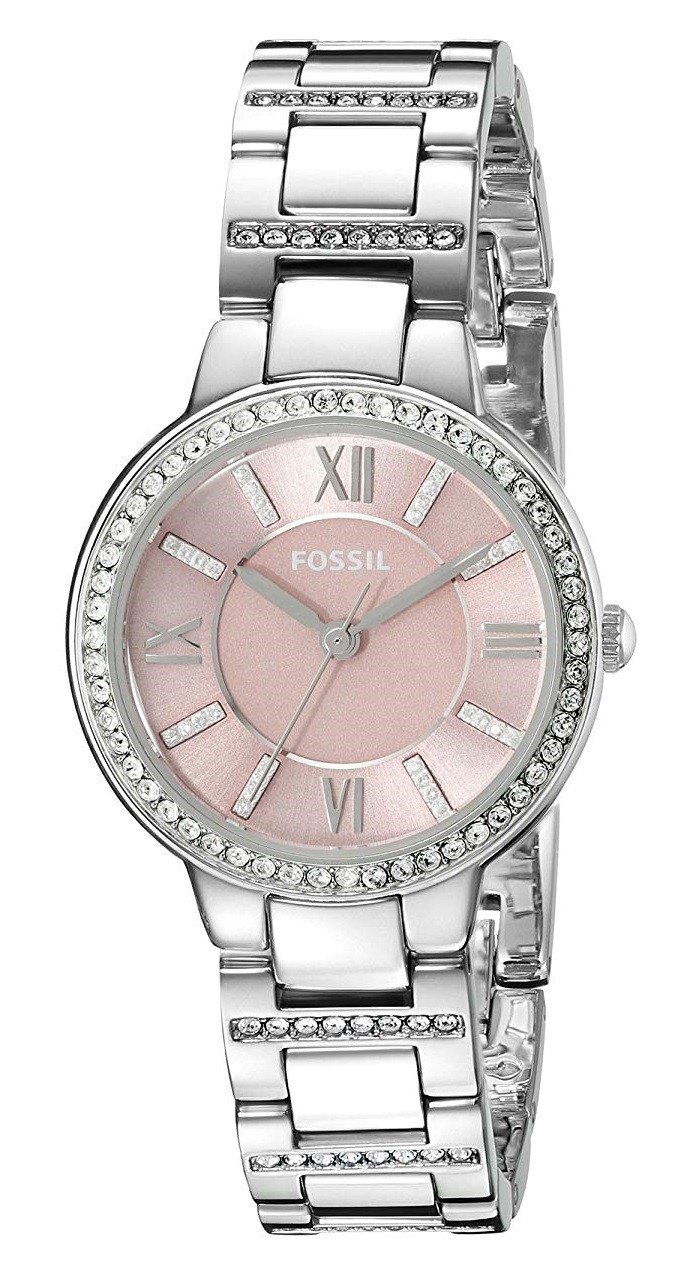 Fossil Virginia Pink Dial Silver Steel Strap Watch for Women - ES3504 Watches Fossil   