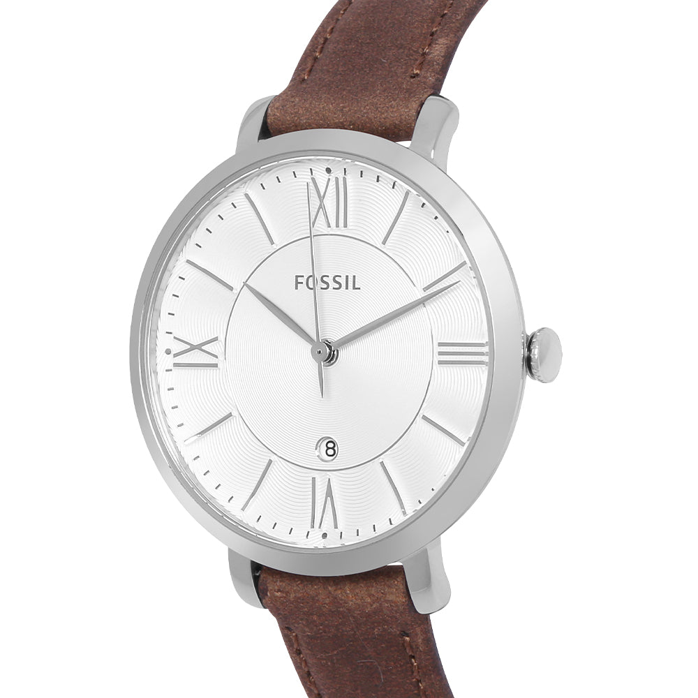 Fossil Jacqueline White Dial Brown Leather Strap Watch for Women - ES3708 Watches Fossil   