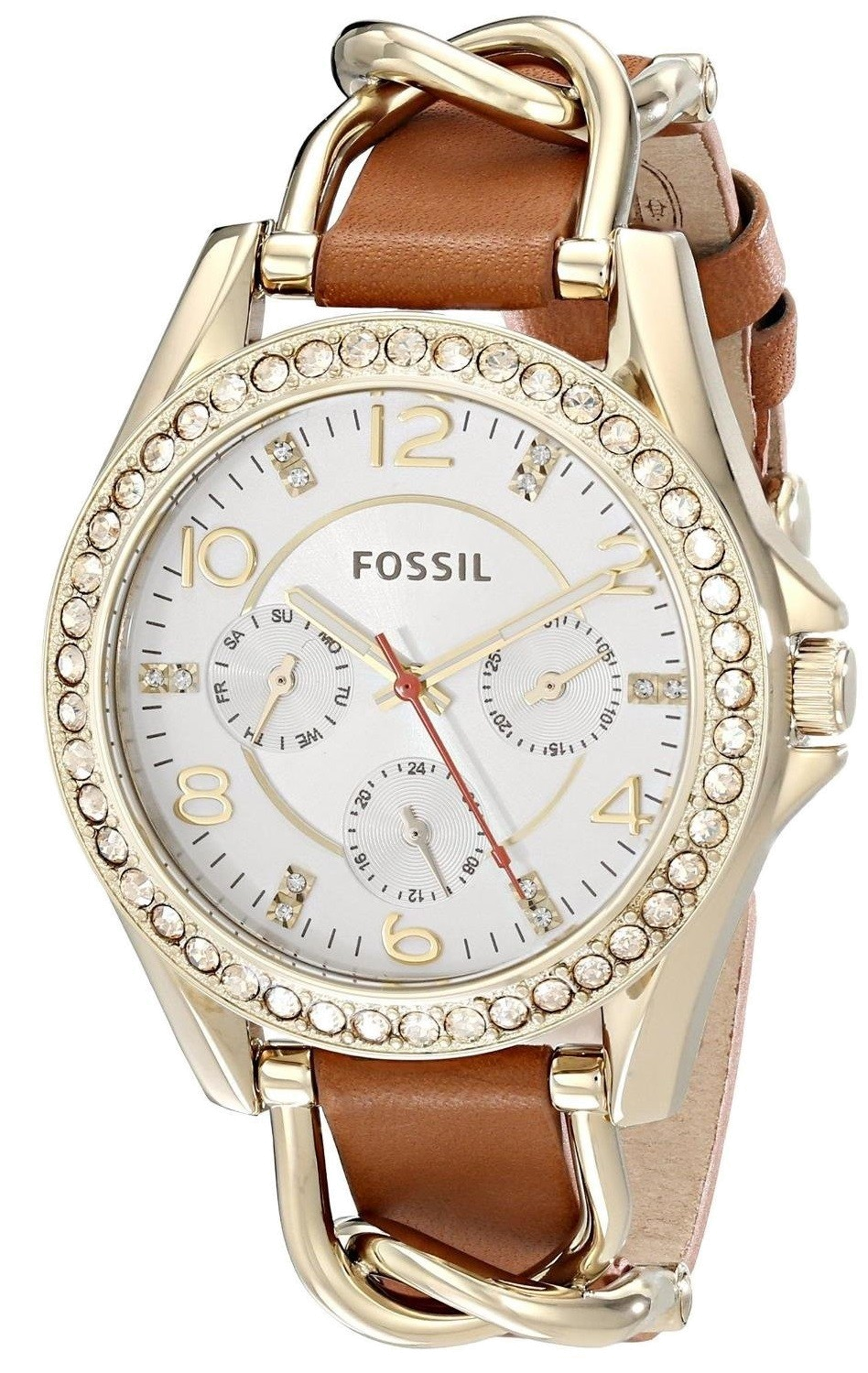 Fossil Riley Multifunction White Dial Orange Leather Strap Watch for Women - ES3723 Watches Fossil   