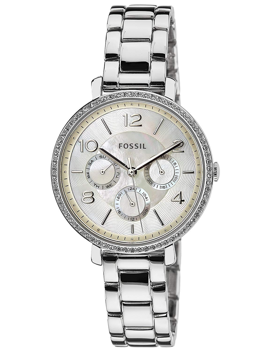 Fossil Jacqueline Multi-Function Mother of Pearl Dial Silver Steel Strap Watch for Women - ES3755 Watches Fossil   