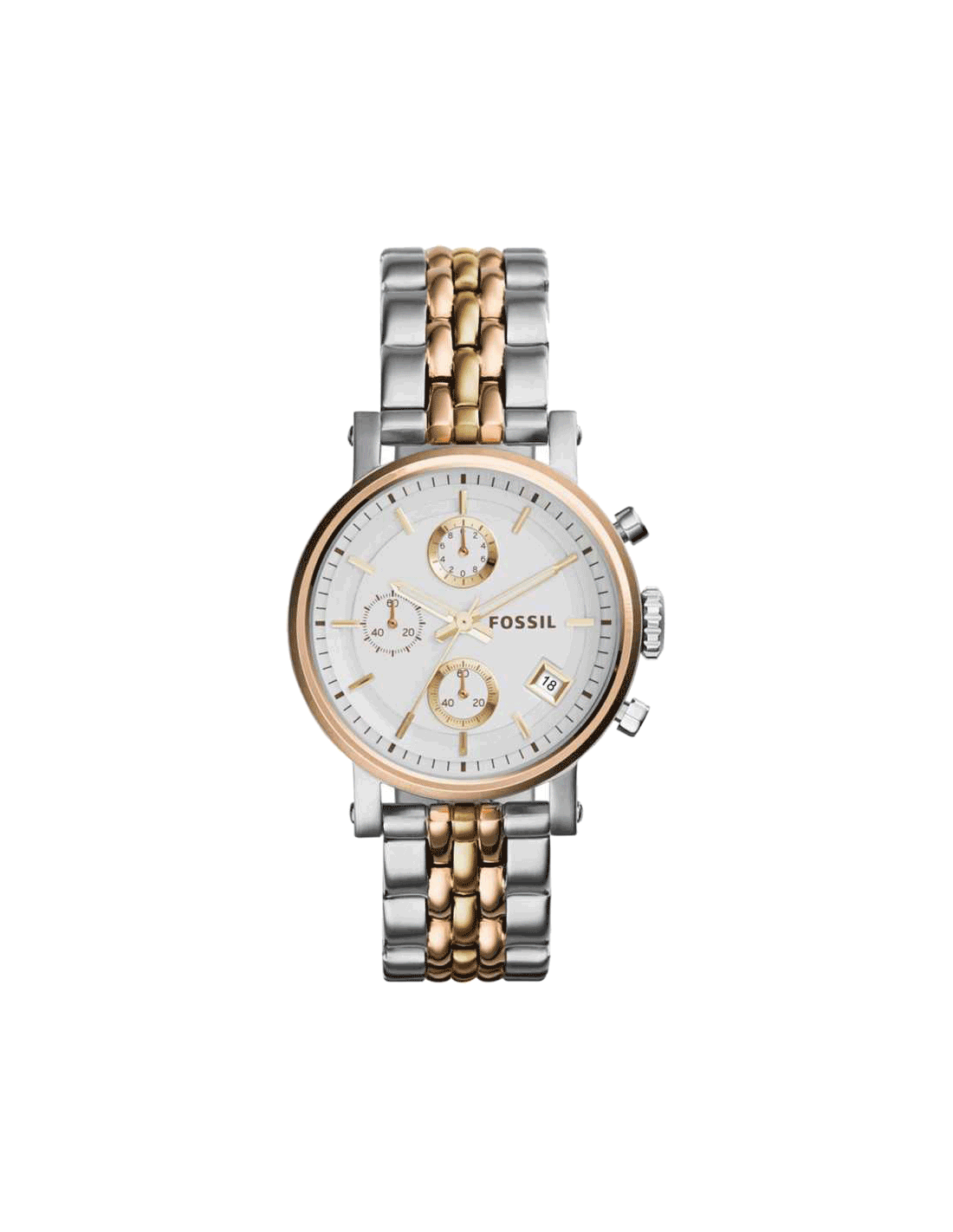 Fossil Boyfriend Chronograph White Dial Two Tone Steel Strap Watch for Women - ES3840 Watches Fossil   