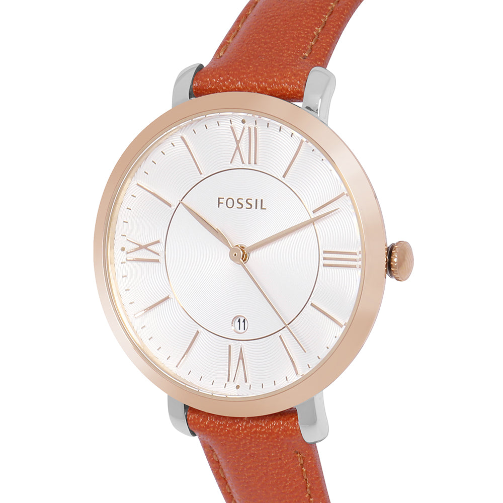 Fossil Jacqueline White Dial Brown Leather Strap Watch for Women - ES3842 Watches Fossil   