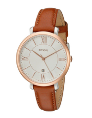 Fossil Jacqueline White Dial Brown Leather Strap Watch for Women - ES3842 Watches Fossil   