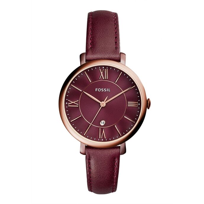 Fossil Jacqueline Burgundy Dial Burgundy Leather Strap Watch for Women  - ES4099 Watches Fossil   