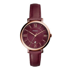 Fossil Jacqueline Burgundy Dial Burgundy Leather Strap Watch for Women  - ES4099 Watches Fossil   