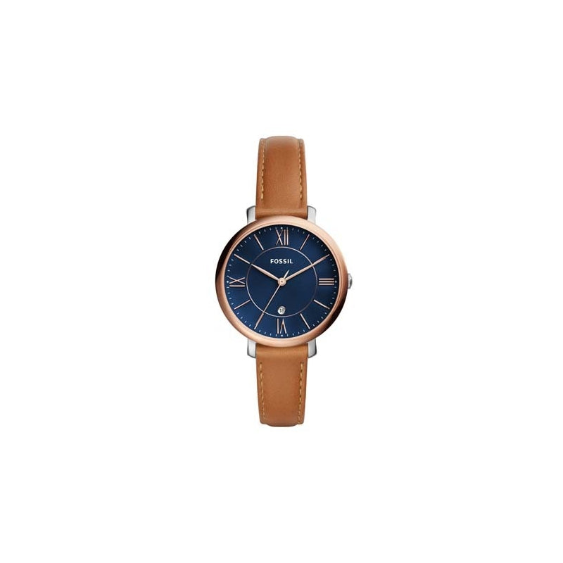 Fossil Jacqueline Three Hand Date Luggage Blue Dial Brown Leather Strap Watch for Women - ES4274 Watches Fossil   