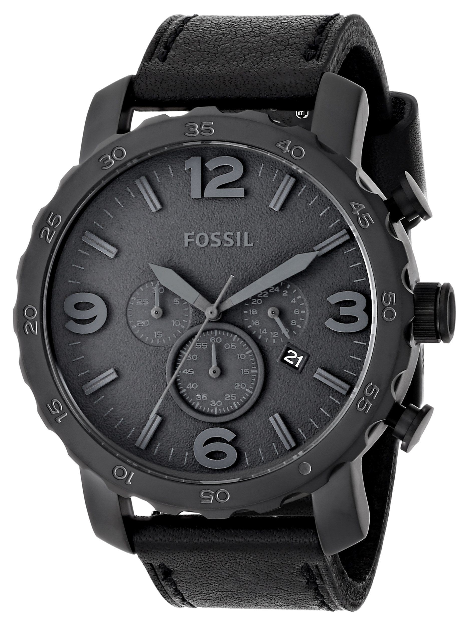 Fossil Nate Chronograph Black Dial Black Leather Strap Watch for Men - JR1354 Watches Fossil   