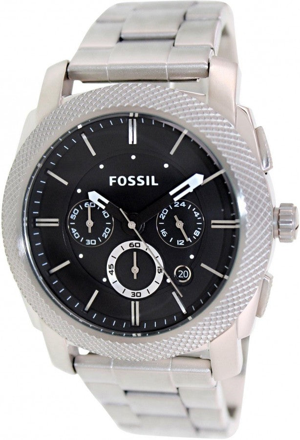 Fossil Machine Chronograph Black Dial Silver Steel Strap Watch for Men - FS4776 Watches Fossil   