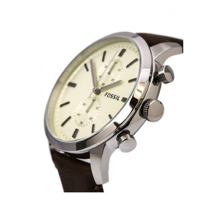 Fossil Townsman Chronograph White Dial Brown Leather Strap Watch for Men - FS5350 Watches Fossil   