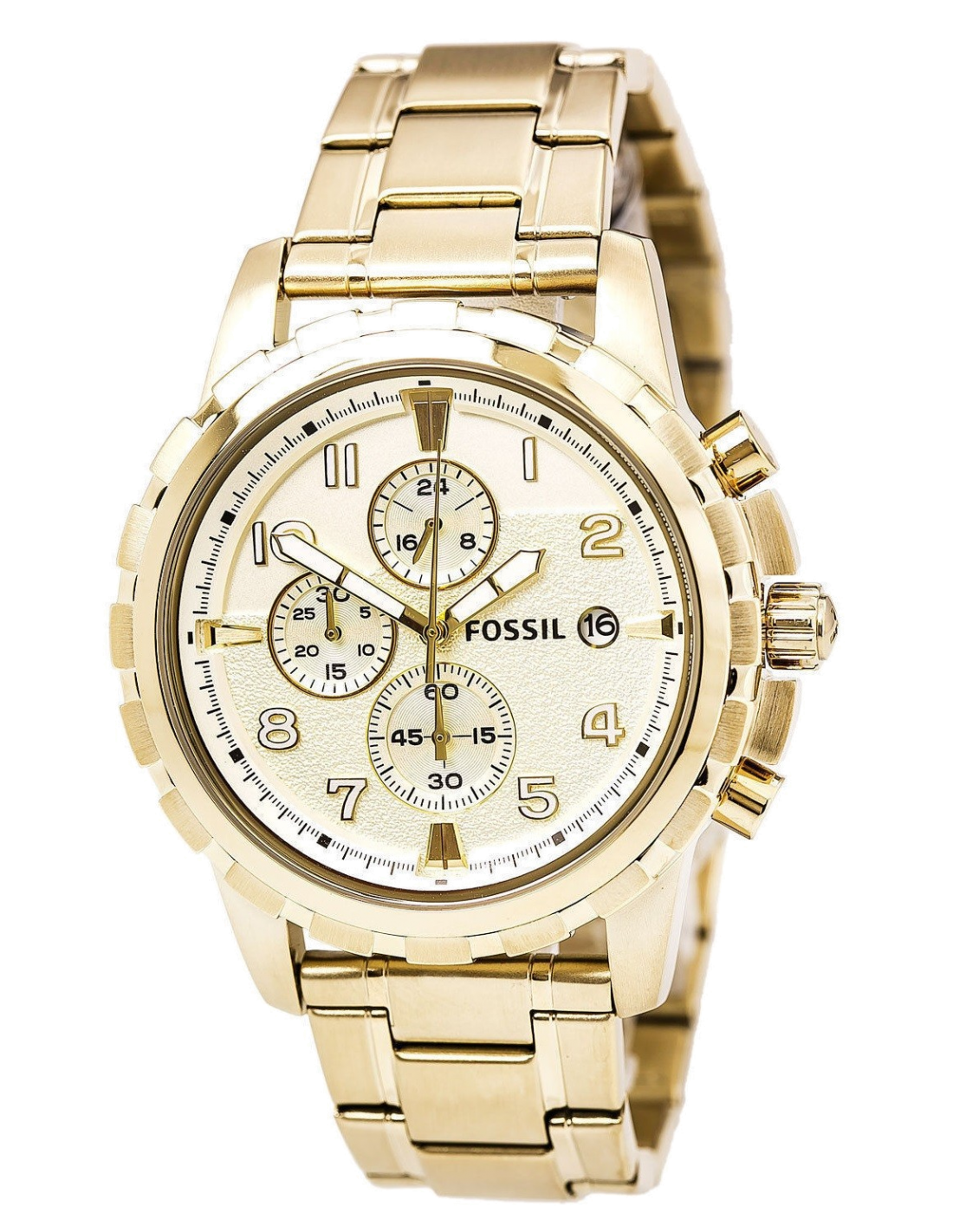 Fossil Dean Chronograph Champagne Dial Gold Steel Strap Watch for Men - FS4867 Watches Fossil   