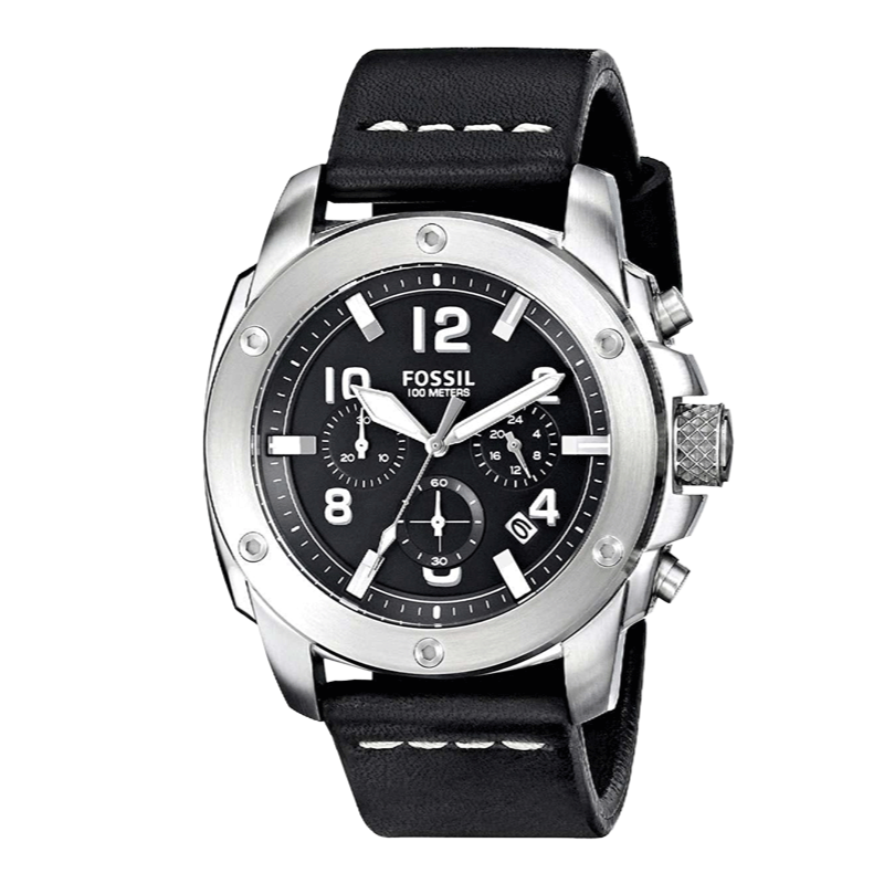 Fossil Modern Machine Chronograph Black Dial Black Leather Strap Watch for Men - FS4928 Watches Fossil   