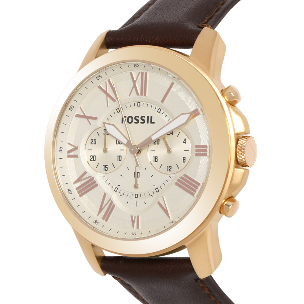 Fossil Grant Chronograph White Dial Brown Leather Strap Watch for Men - FS4991 Watches Fossil   