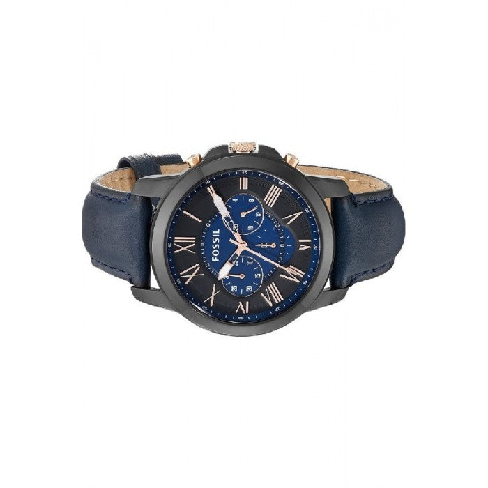 Fossil Grant Chronograph Black Dial Blue Leather Strap Watch for Men - FS5061 Watches Fossil   