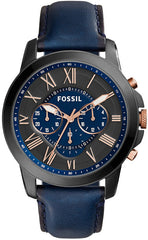 Fossil Grant Chronograph Black Dial Blue Leather Strap Watch for Men - FS5061 Watches Fossil   