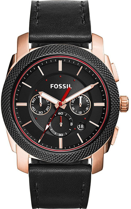 Fossil Machine Chronograph Black Dial Black Leather Strap Watch for Men - FS5120 Watches Fossil   