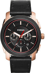 Fossil Machine Chronograph Black Dial Black Leather Strap Watch for Men - FS5120 Watches Fossil   