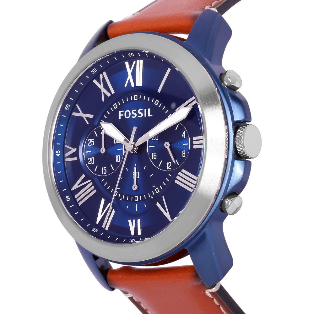 Fossil Grant Chronograph Blue Dial Brown Leather Strap Watch for Men - FS5151 Watches Fossil   