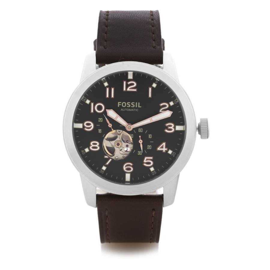 Fossil Pilot 54 Automatic Black Dial Brown Leather Strap Watch for Men - ME3118 Watches Fossil   