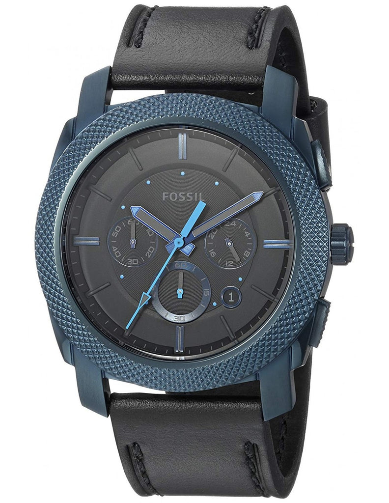 Fossil Machine Chronograph Black Dial Black Leather Strap Watch for Men - FS5361 Watches Fossil   