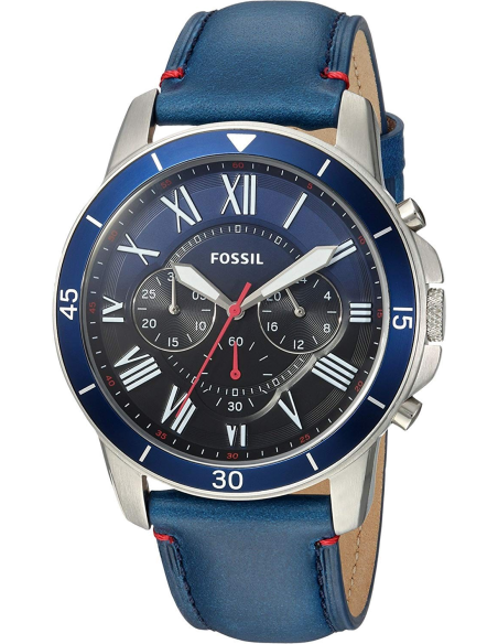 Fossil Grant Chronograph Blue Dial Blue Leather Strap Watch for Men - FS5373 Watches Fossil   