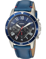 Fossil Grant Chronograph Blue Dial Blue Leather Strap Watch for Men - FS5373 Watches Fossil   