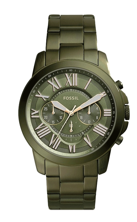 Fossil Grant Chronograph Olive Green Dial Green Steel Strap Watch for Men - FS5375 Watches Fossil   